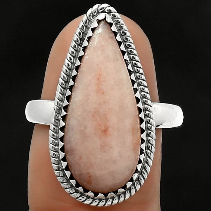 Natural Pink Scolecite Ring size-8 SDR165165 R-1474, 10x21 mm