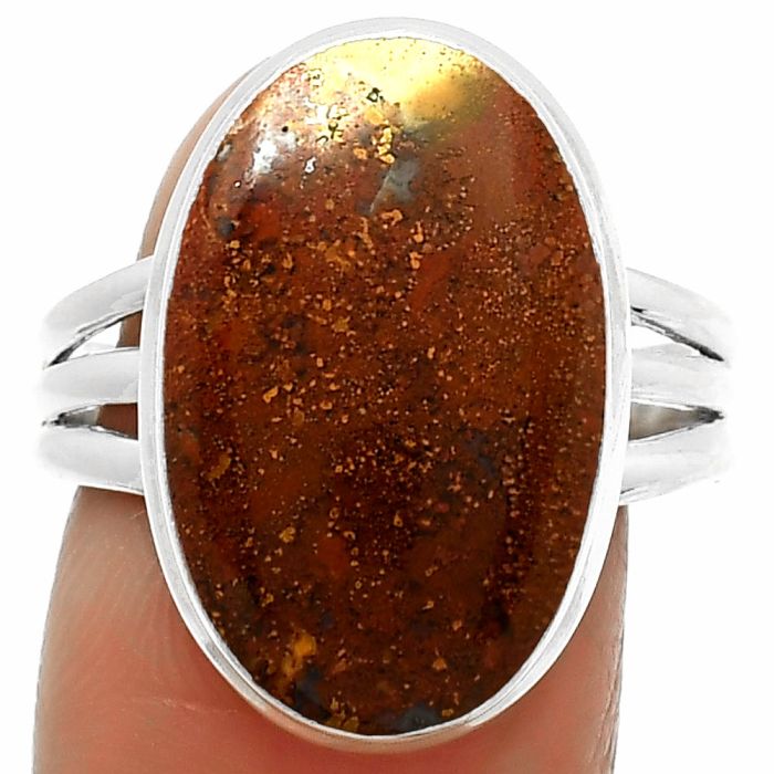 Natural Red Moss Agate Ring size-9 SDR165198 R-1008, 12x20 mm