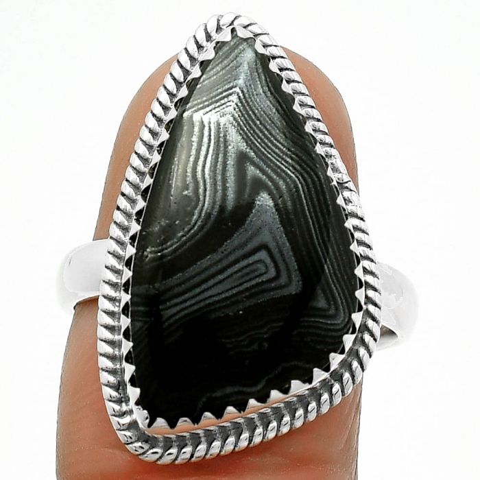 Crown Of Silver Psilomelane - Black Malachite Ring size-8 SDR165376 R-1474, 13x21 mm