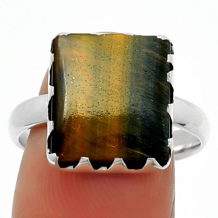 Natural Blue Tiger Eye Ring size-9 SDR165477 R-1210, 12x13 mm