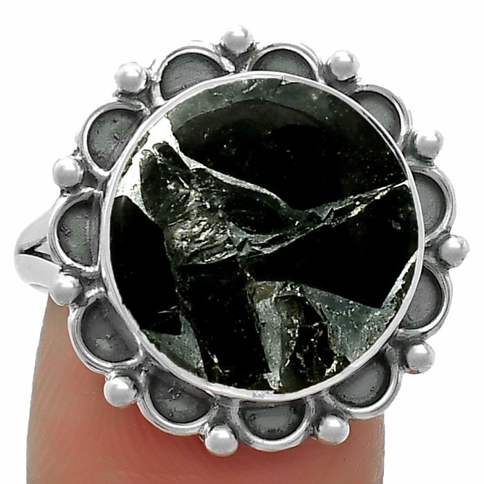 Natural Obsidian And Zinc Ring size-8.5 SDR165530 R-1092, 15x15 mm