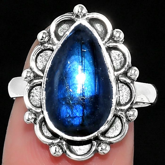 Blue Fire Labradorite - Madagascar Ring size-8 SDR165597 R-1092, 9x14 mm