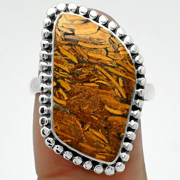 Coquina Fossil Jasper - India Ring size-8.5 SDR165614 R-1071, 12x23 mm