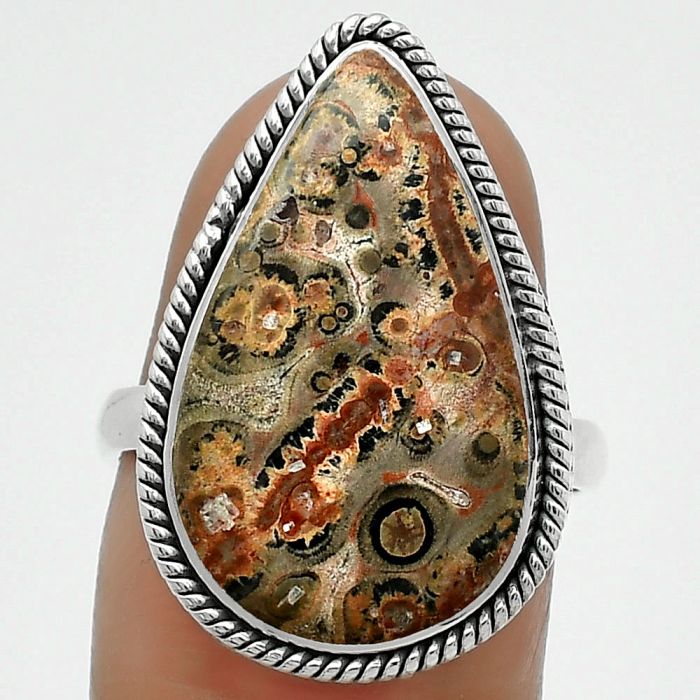 Natural Leopard Skin Jasper Ring size-7.5 SDR165706 R-1009, 13x22 mm