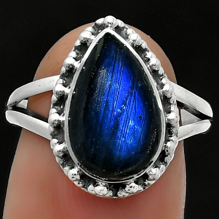 Blue Fire Labradorite - Madagascar Ring size-7.5 SDR166023 R-1096, 8x13 mm