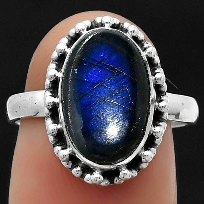 Blue Fire Labradorite - Madagascar Ring size-7.5 SDR166082 R-1096, 8x13 mm