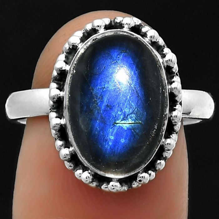 Blue Fire Labradorite - Madagascar Ring size-8.5 SDR166085 R-1096, 9x13 mm