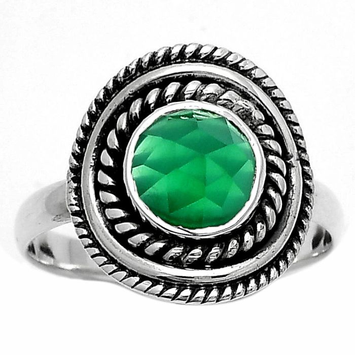 Faceted Natural Green Onyx Ring size-8 SDR166191 R-1097, 8x8 mm