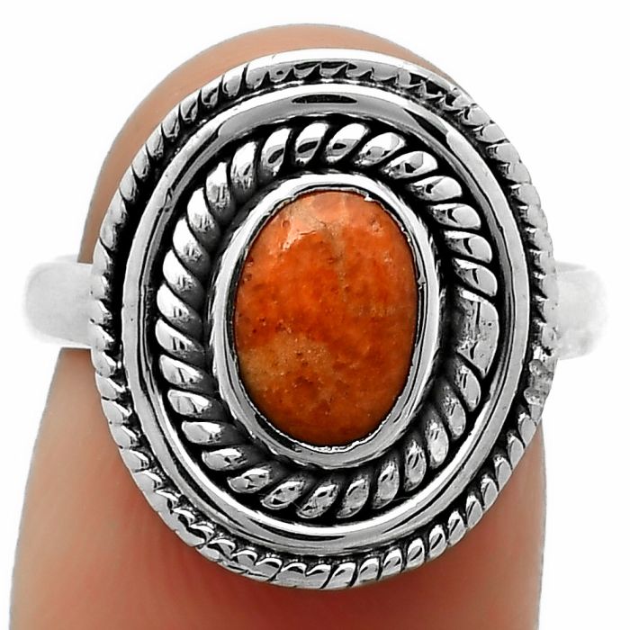 Natural Red Sponge Coral Ring size-7 SDR166206 R-1097, 6x8 mm