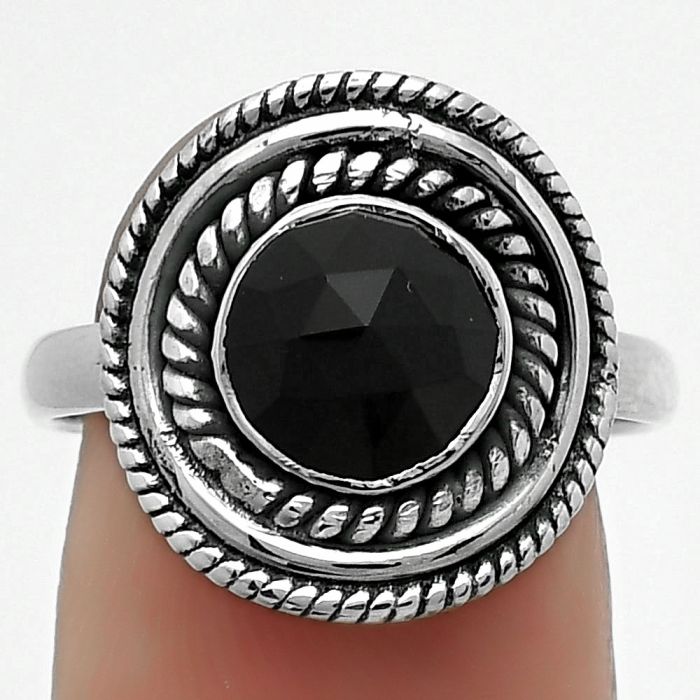 Faceted Natural Black Onyx - Brazil Ring size-8 SDR166228 R-1097, 8x8 mm