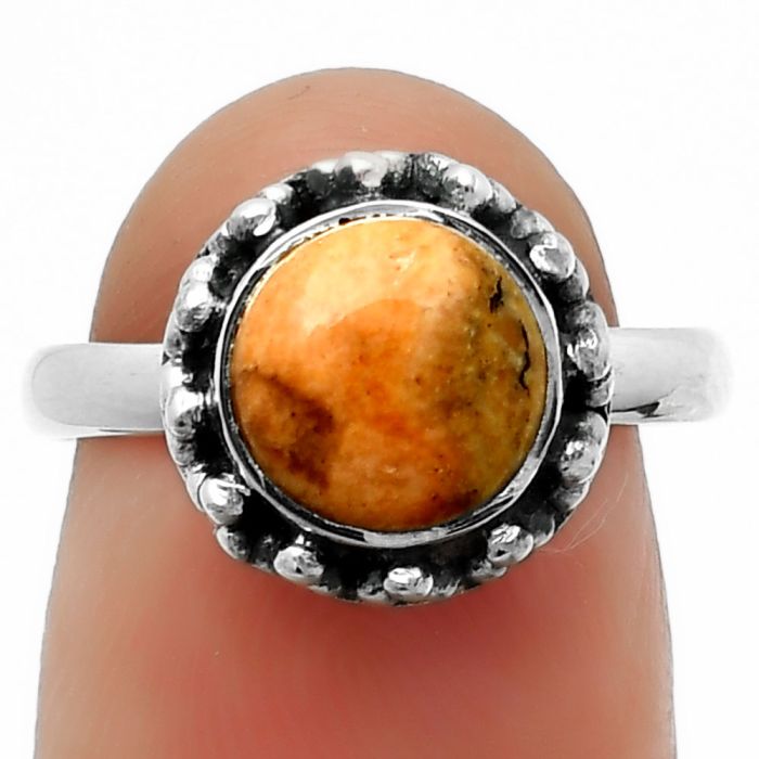 Natural Coral Jasper Ring size-7 SDR166260 R-1096, 8x8 mm