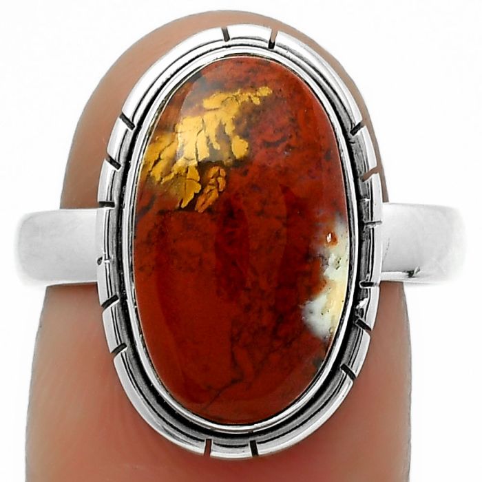 Natural Red Moss Agate Ring size-8 SDR166547 R-1011, 9x16 mm