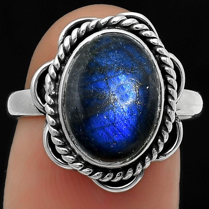 Blue Fire Labradorite - Madagascar Ring size-7.5 SDR166663 R-1101, 9x12 mm