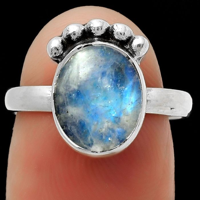 Natural Rainbow Moonstone - India Ring size-7 SDR166783 R-1222, 8x10 mm