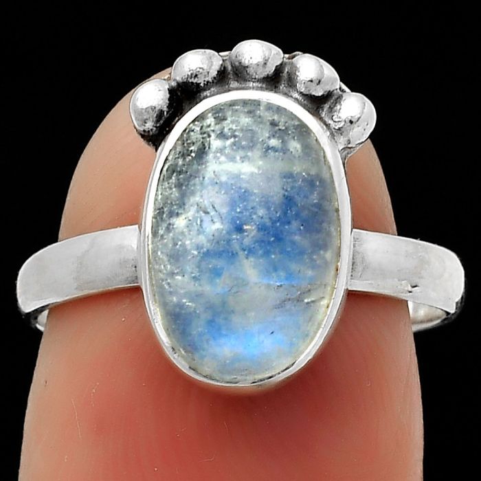 Natural Rainbow Moonstone - India Ring size-7 SDR166784 R-1222, 8x12 mm