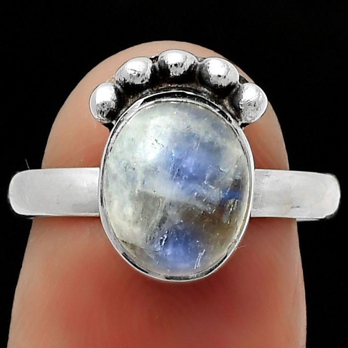 Natural Rainbow Moonstone - India Ring size-7 SDR166819 R-1222, 8x10 mm