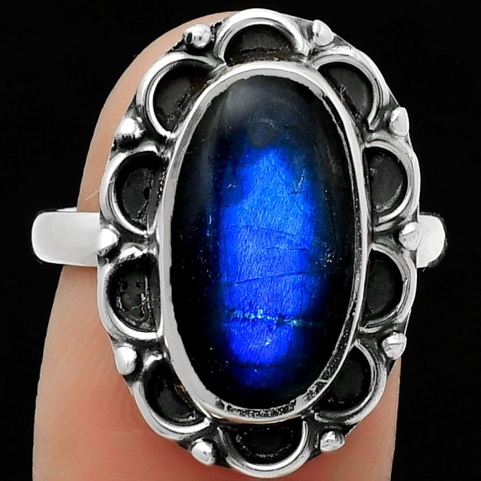 Blue Fire Labradorite - Madagascar Ring size-8 SDR166852 R-1092, 9x16 mm