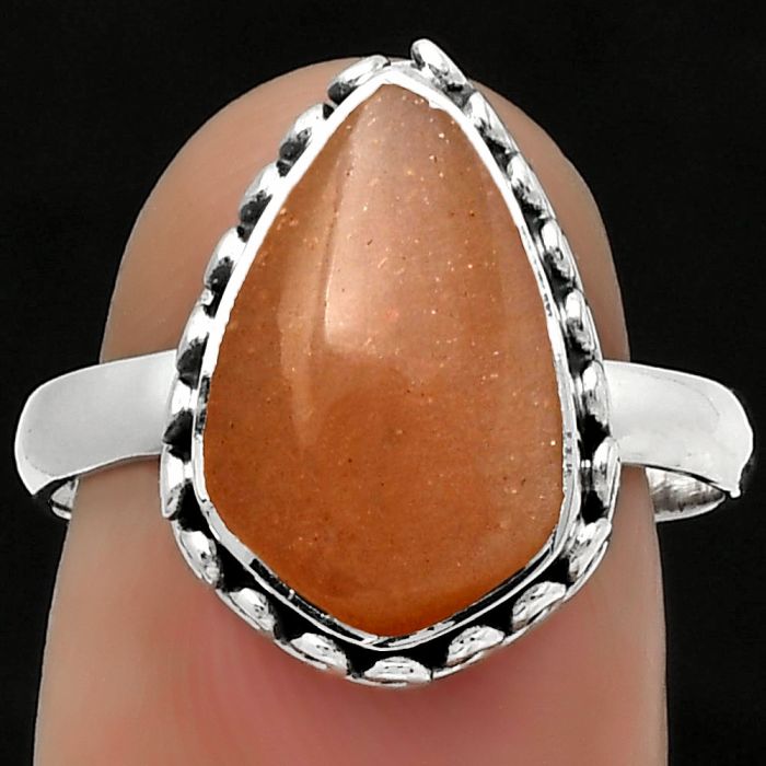 Natural Sunstone - Namibia Ring size-8.5 SDR166928 R-1196, 9x15 mm