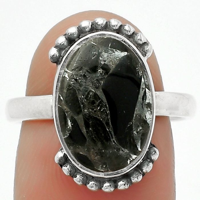 Natural Obsidian And Zinc Ring size-8 SDR167153 R-1102, 10x14 mm