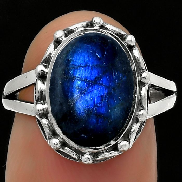 Blue Fire Labradorite - Madagascar Ring size-7 SDR167274 R-1198, 9x13 mm