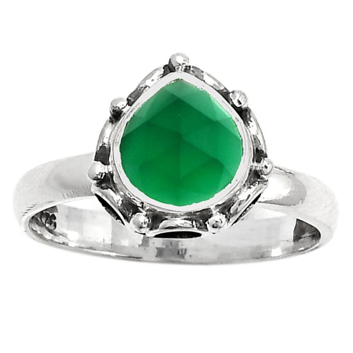 Faceted Natural Green Onyx Ring size-7 SDR167388 R-1198, 8x8 mm