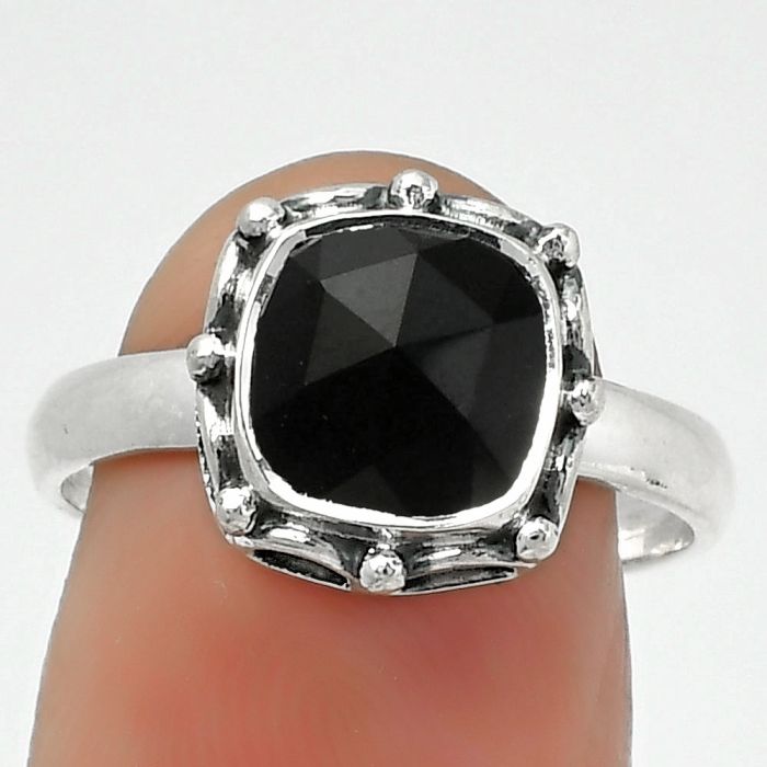 Faceted Natural Black Onyx - Brazil Ring size-7.5 SDR167403 R-1198, 8x8 mm