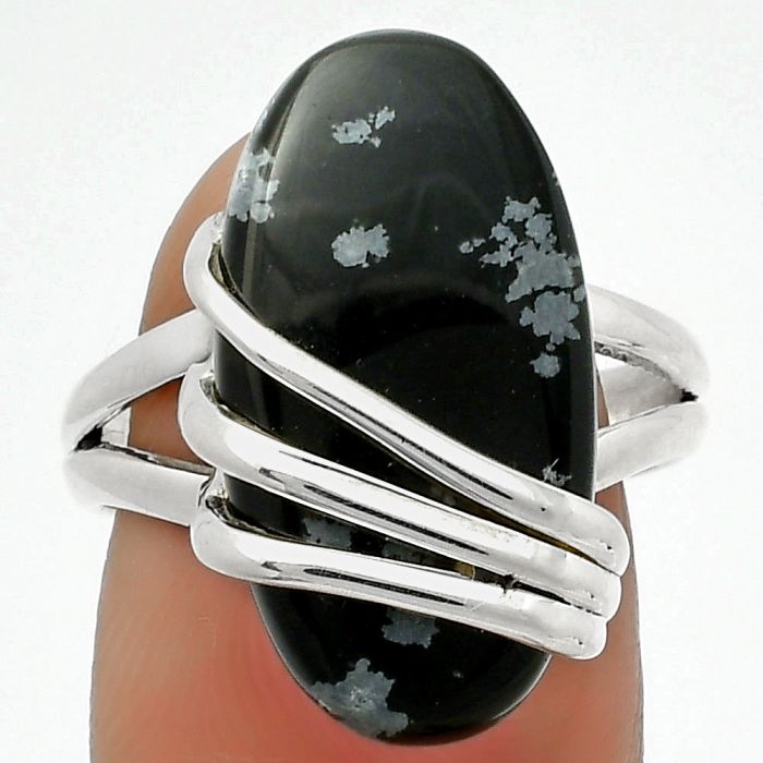 Natural Snow Flake Obsidian Ring size-8 SDR167536 R-1444, 11x22 mm