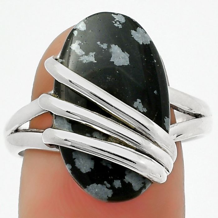 Natural Snow Flake Obsidian Ring size-9 SDR167542 R-1444, 12x19 mm