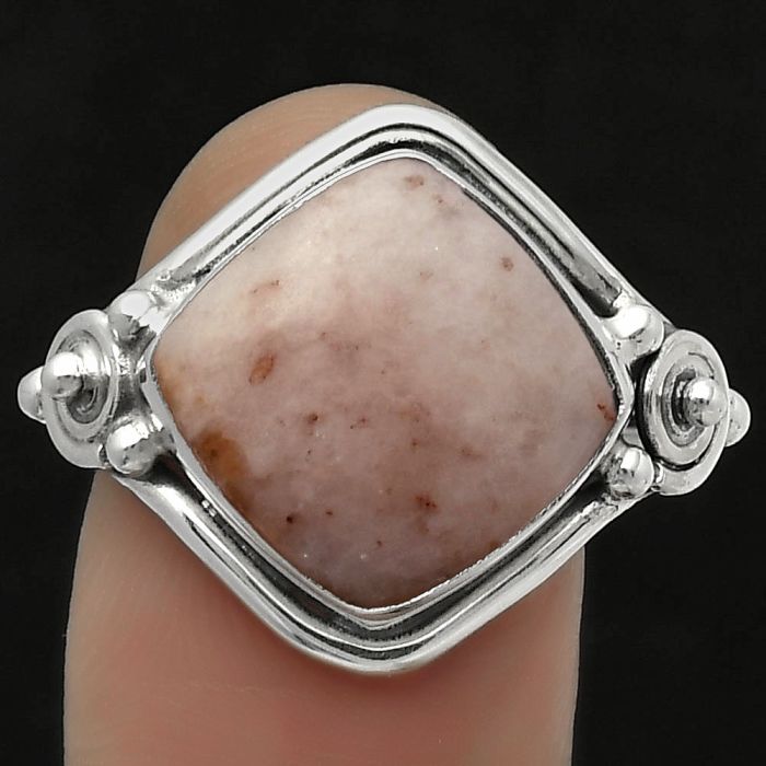 Natural Pink Scolecite Ring size-8 SDR167598 R-1315, 12x12 mm