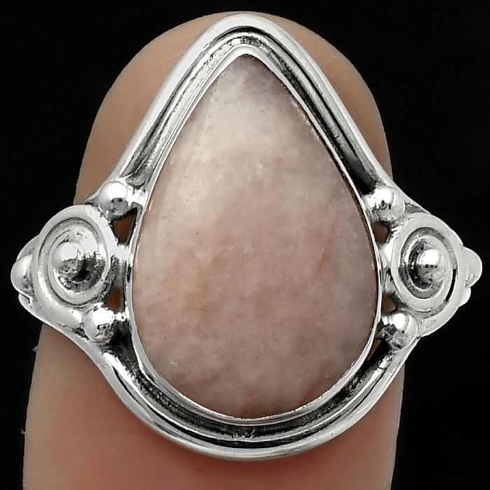 Natural Pink Scolecite Ring size-7.5 SDR167600 R-1315, 11x16 mm