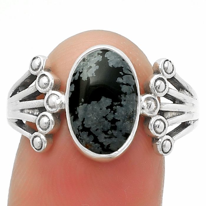 Natural Snow Flake Obsidian Ring size-8.5 SDR167723 R-1249, 7x12 mm