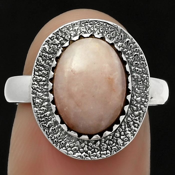 Natural Pink Scolecite Ring size-7.5 SDR167956 R-1649, 9x12 mm