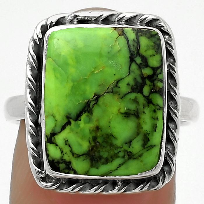 Natural Green Matrix Turquoise Ring size-8 SDR168065 R-1083, 12x15 mm