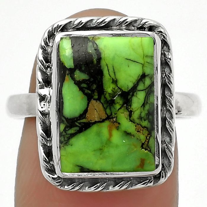 Natural Green Matrix Turquoise Ring size-8 SDR168067 R-1083, 10x14 mm