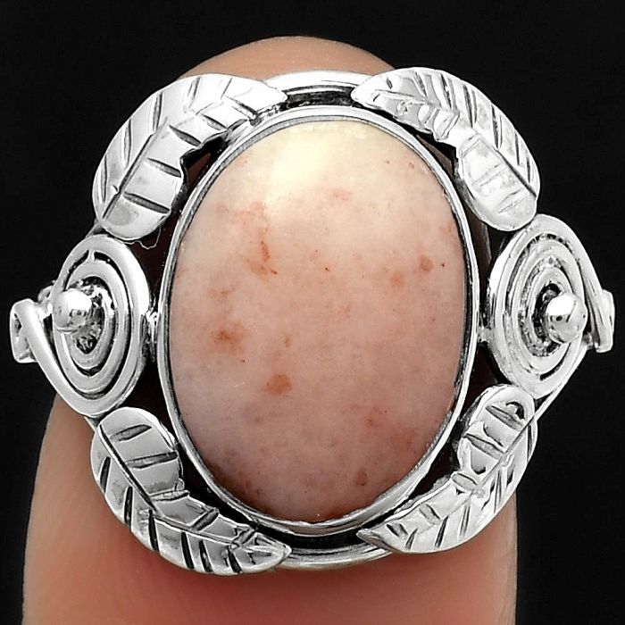 Natural Pink Scolecite Ring size-7 SDR168373 R-1352, 10x14 mm