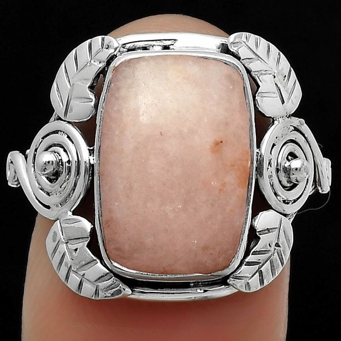 Natural Pink Scolecite Ring size-7.5 SDR168374 R-1352, 9x14 mm