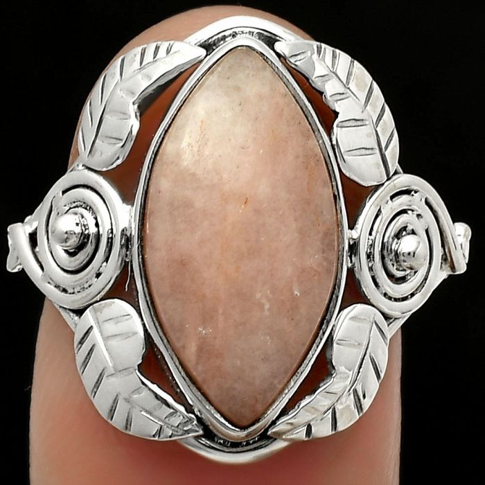 Natural Pink Scolecite Ring size-8 SDR168376 R-1352, 9x17 mm