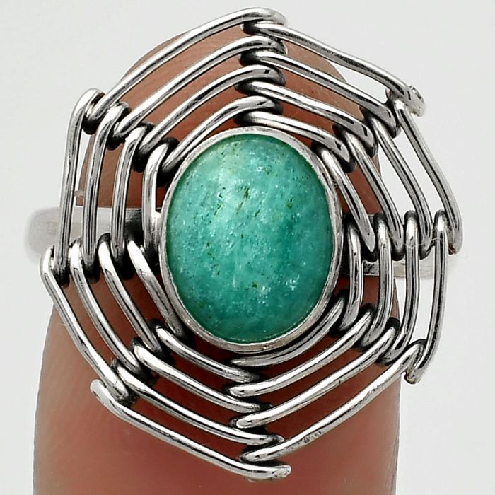 Wire Wrap - Paraiba Amazonite Ring size-8.5 SDR168393 R-1445, 7x9 mm