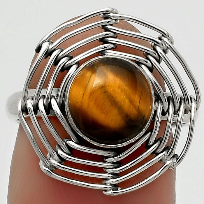 Wire Wrap - Tiger Eye - Africa Ring size-7.5 SDR168397 R-1445, 8x8 mm