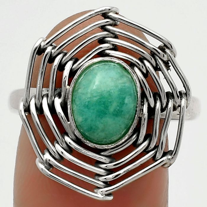 Wire Wrap - Natural Paraiba Amazonite Ring size-9 SDR168422 R-1445, 7x9 mm