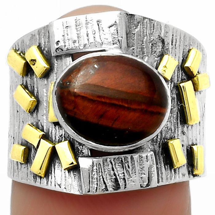 Two Tone - Natural Red Tiger Eye Ring size-7 SDR168448 R-1543, 8x10 mm