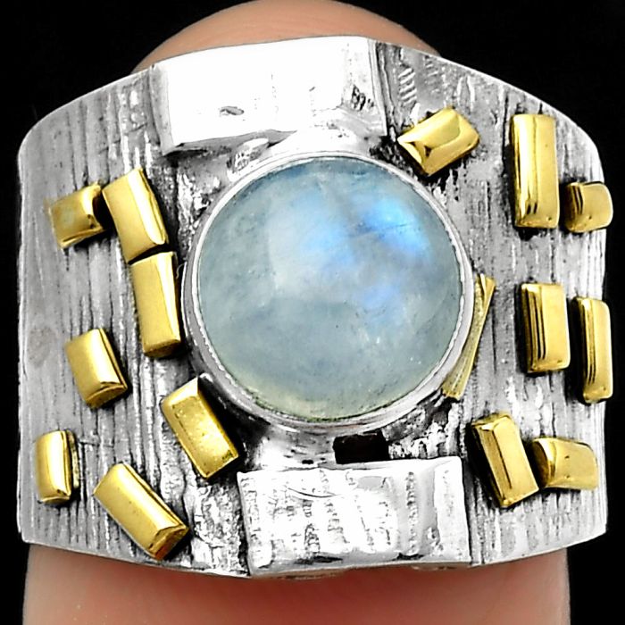 Two Tone - Rainbow Moonstone - India Ring size-7 SDR168476 R-1543, 8x8 mm