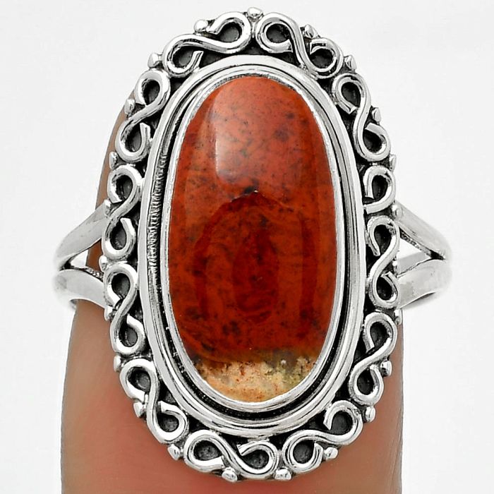 Natural Red Moss Agate Ring size-8.5 SDR168486 R-1164, 8x16 mm