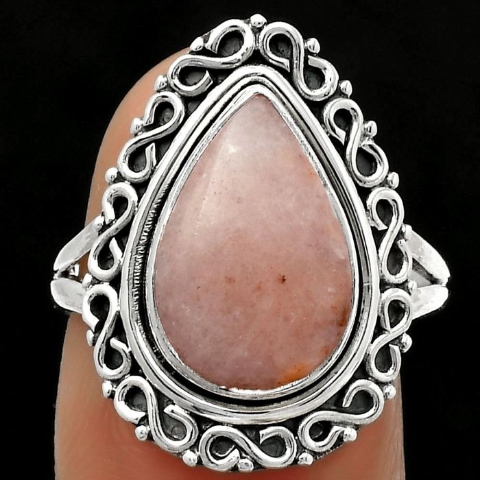 Natural Pink Scolecite Ring size-7.5 SDR168526 R-1164, 9x14 mm