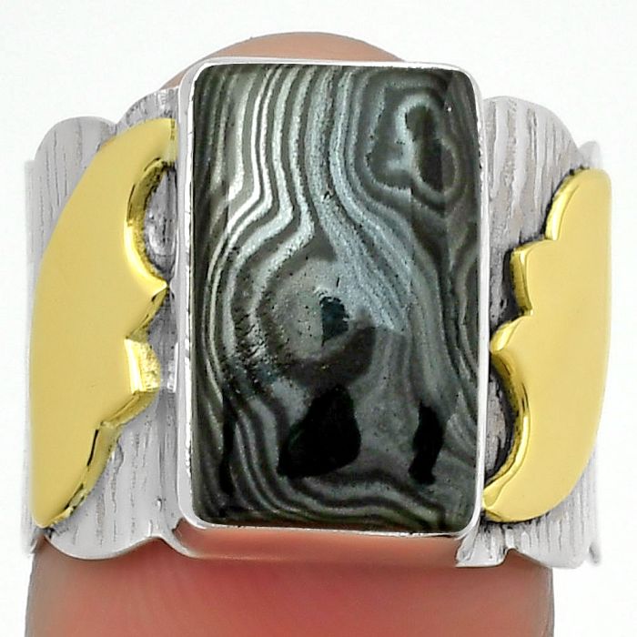 Two Tone - Crown Of Silver Psilomelane Black Malachite Ring size-7 SDR168633 R-1542, 9x15 mm