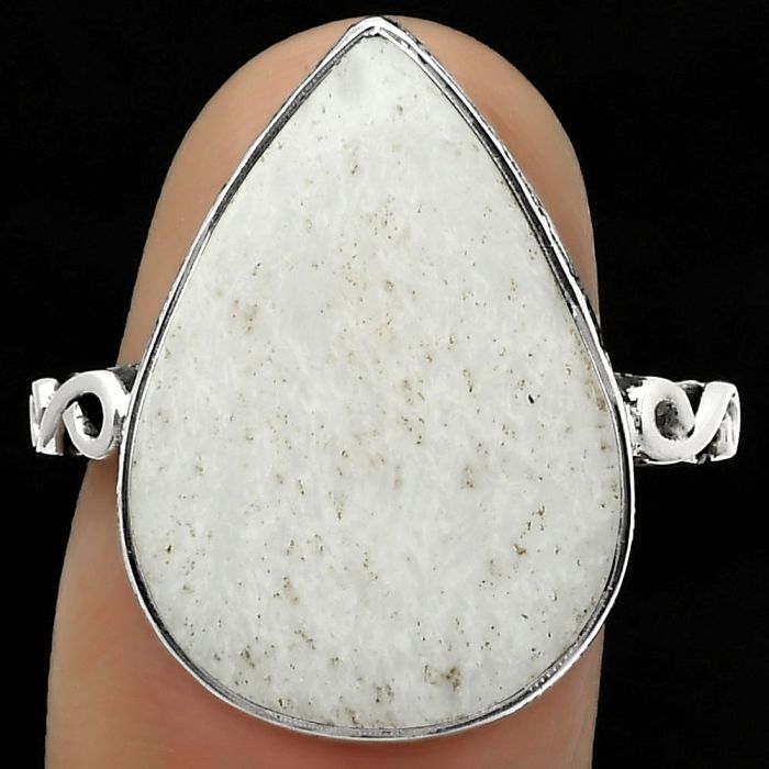 Natural White Scolecite Ring size-7.5 SDR168649 R-1191, 15x21 mm