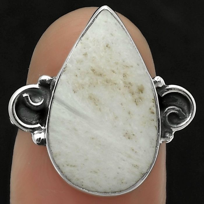 Natural White Scolecite Ring size-7 SDR168715 R-1218, 12x19 mm