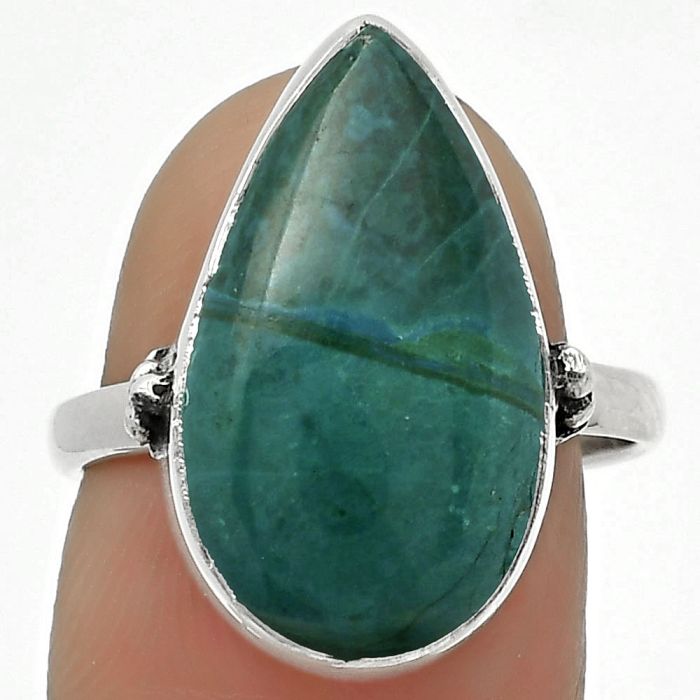 Natural Azurite Chrysocolla Ring size-7.5 SDR168784 R-1715, 11x20 mm