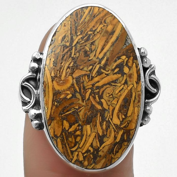 Coquina Fossil Jasper - India Ring size-8.5 SDR168894 R-1201, 12x25 mm