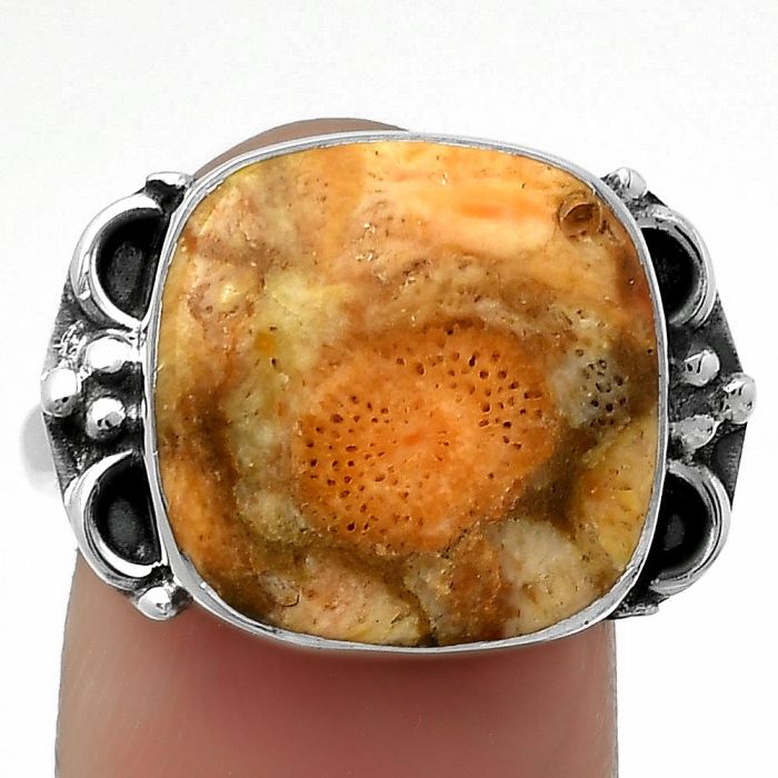 Natural Coral Jasper Ring size-8 SDR168954 R-1103, 15x15 mm